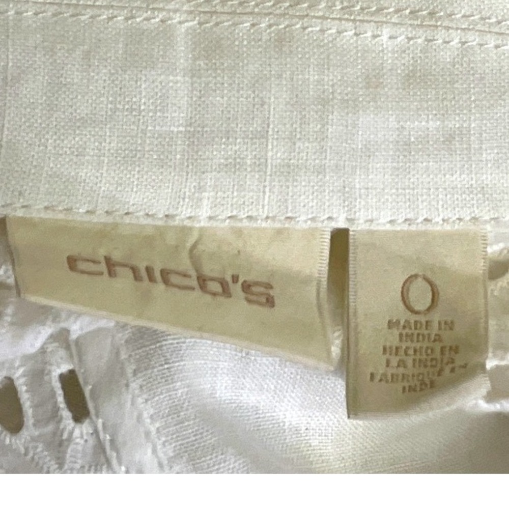 Chico's Linen Eyelet Jacket Women Size Small White Pockets - Picture 8 of 9
